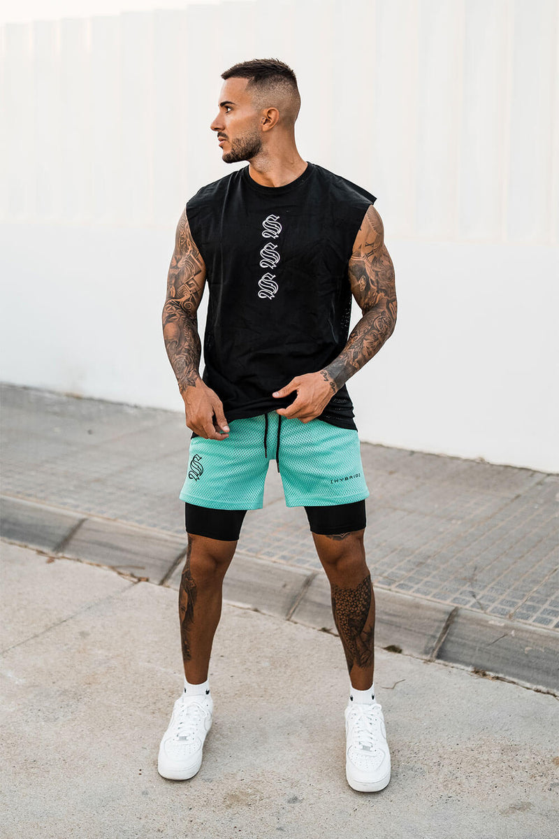 Shorts Dryfit Hybrid | 2 em 1 | Secagem Rápida | Respirável Verde Água