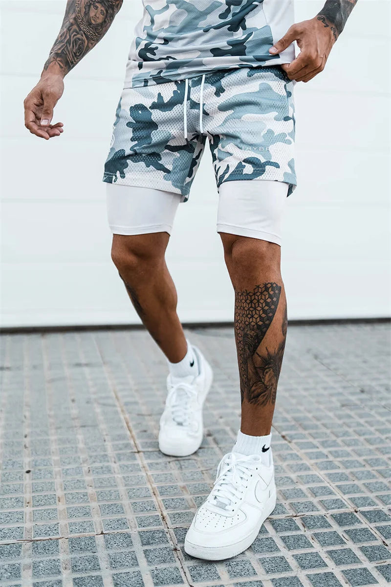 Shorts Dryfit Hybrid | 2 em 1 | Secagem Rápida | Respirável Camuflagem