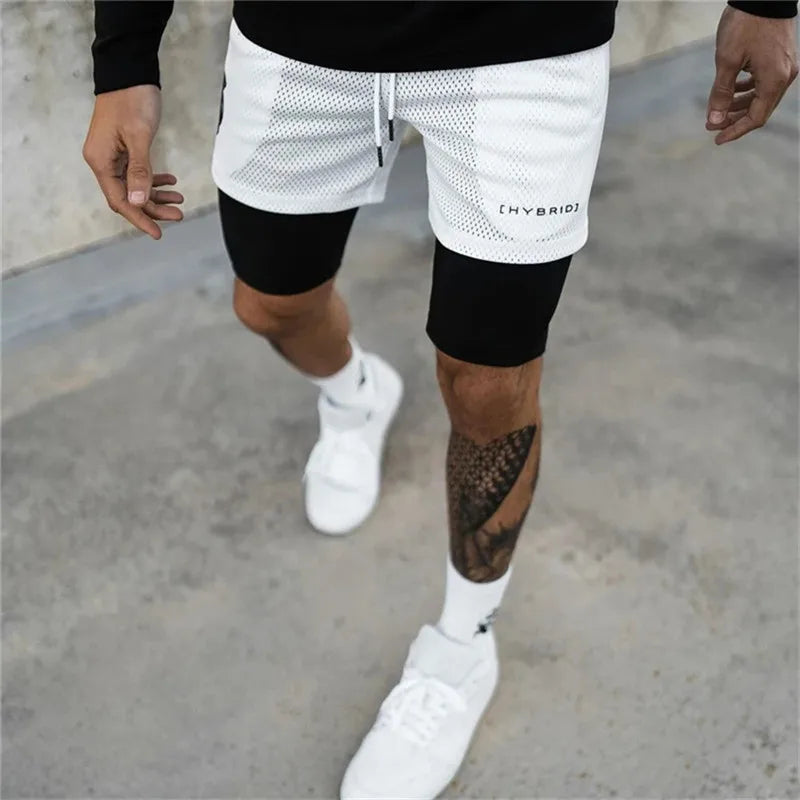 Shorts Dryfit Hybrid | 2 em 1 | Secagem Rápida | Respirável Branco