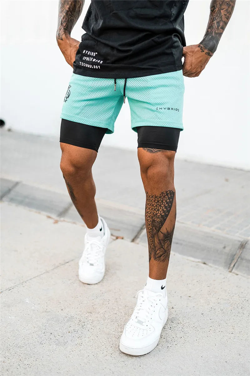 Shorts Dryfit Hybrid | 2 em 1 | Secagem Rápida | Respirável Verde Água