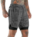 Shorts Dryfit Clean | 2 em 1 | Secagem Rápida Camuflado Cinza