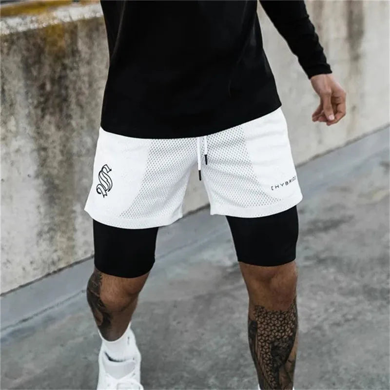 Shorts Dryfit Hybrid | 2 em 1 | Secagem Rápida | Respirável Branco