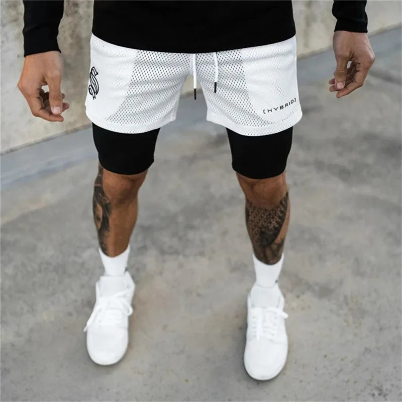 Shorts Dryfit Hybrid | 2 em 1 | Secagem Rápida | Respirável Branco