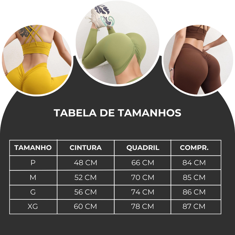 Calça Legging Corte V | Levanta BumBum | Sem Costura | Cintura Alta Tabela de Tamanhos