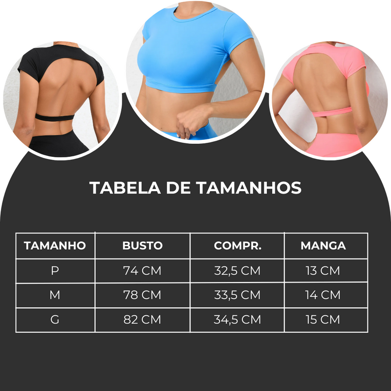 Top sem Costas | Fechado na Frente | Treino e Casual Tabela de Tamanhos