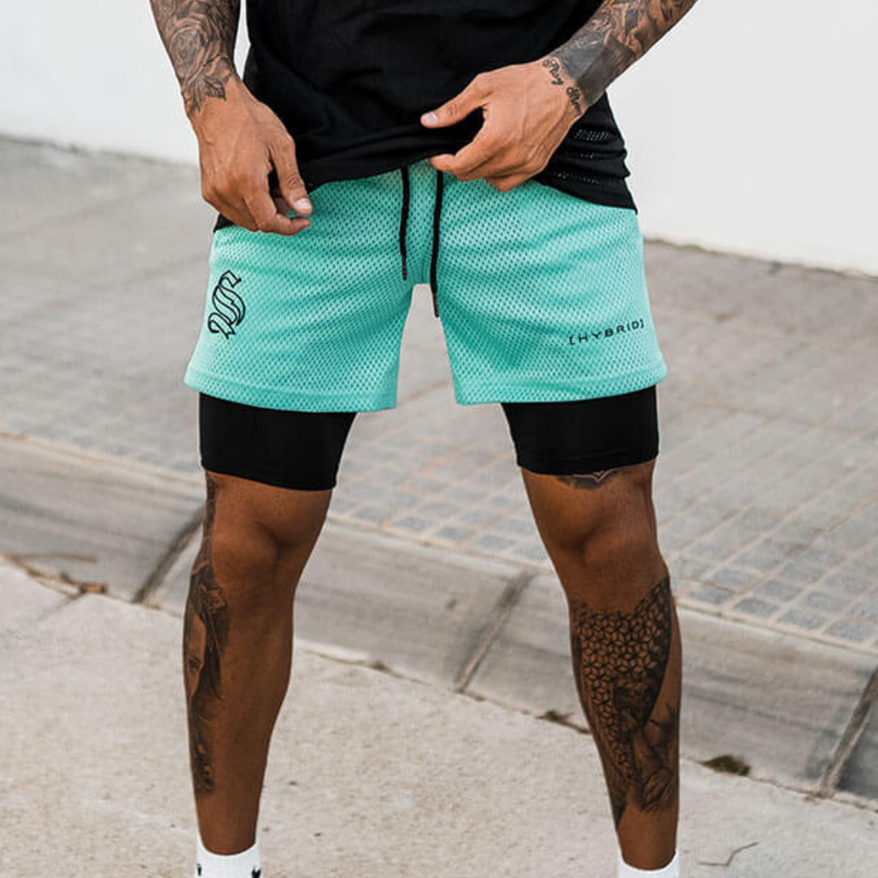 Shorts Dryfit Hybrid | 2 em 1 | Secagem Rápida | Respirável Verde Água